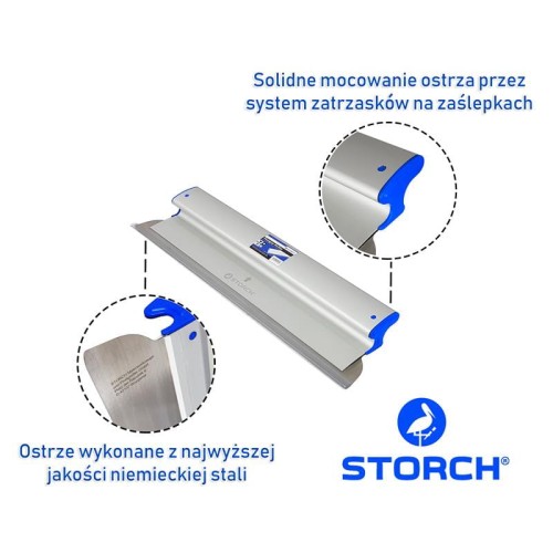 Szpachelka 40 cm, szpachla z wymiennym ostrzem pióro do gładzi ścian Storch Flexogrip AluStar