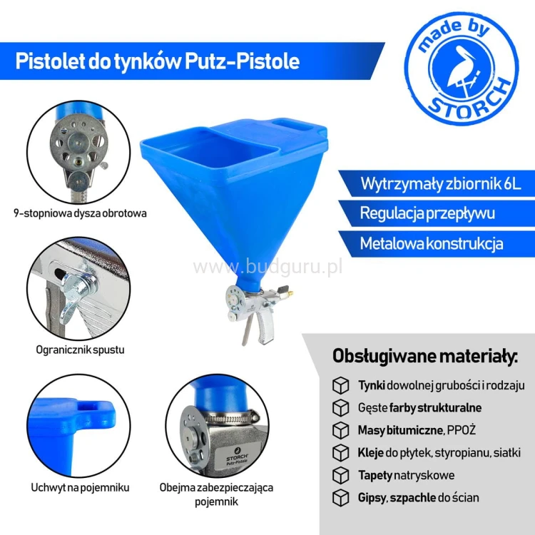 Pistolet do tynkowania, do tynków Storch Putz-Pistole 6L