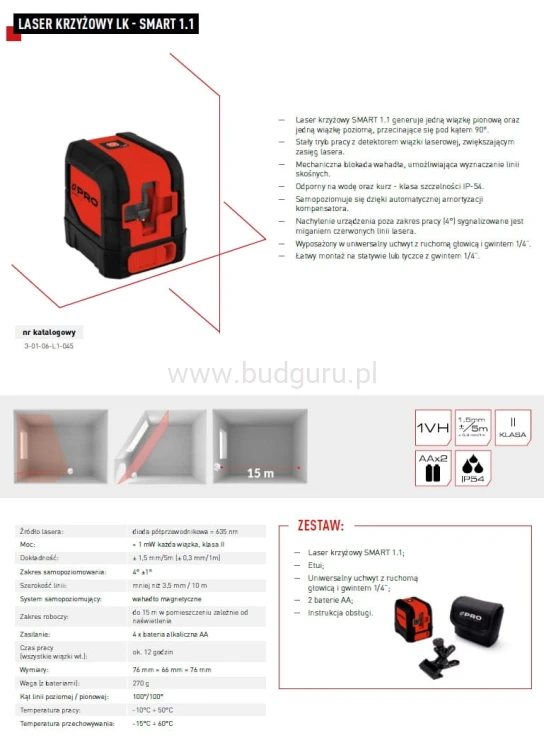 Laser krzyżowy SMART 1.1 czerwona wiązka