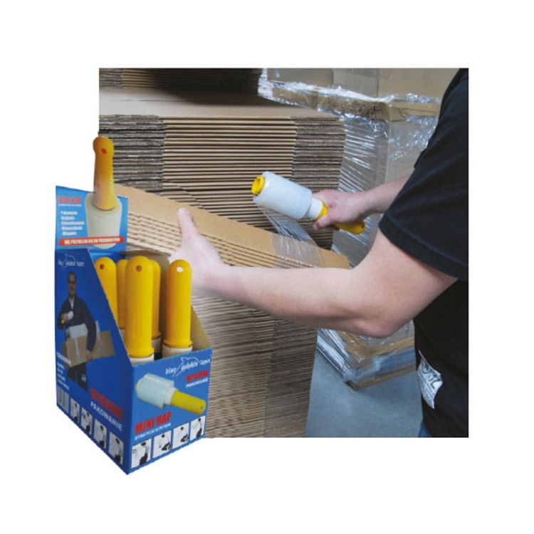 Profesjonalna folia z uchwytem do pakowania Stretch MiniRAP 100mm x 0,20kg (rączka+folia)