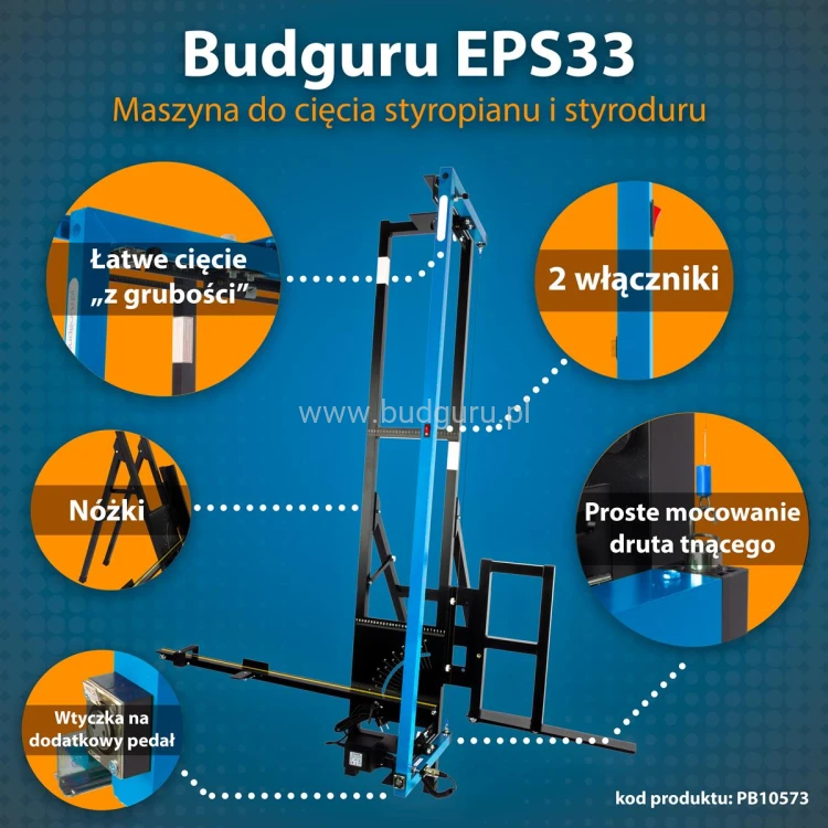 Zaawansowana Maszyna do cięcia styropianu i styroduru XPS - Budguru EPS33, zestaw z walizką