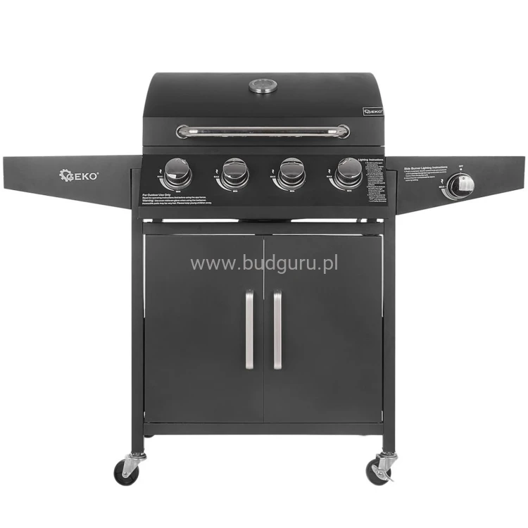 Grill gazowy, 5 palników (4+1) 15kW, cztery skrętne koła, w tym dwa z hamulcem, zapłon piezoelektryczny