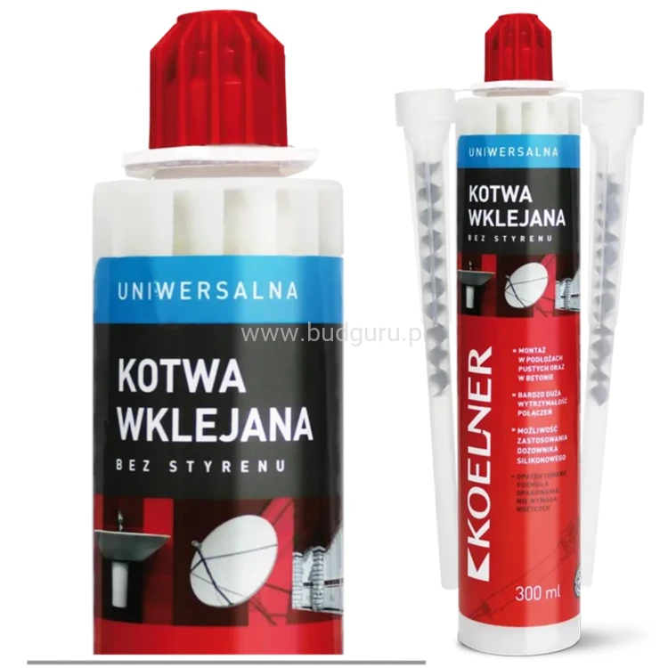 Koelner, kotwa chemiczna, żywica uniwersalna, kotwa wklejana bez styrenu, 300 ml